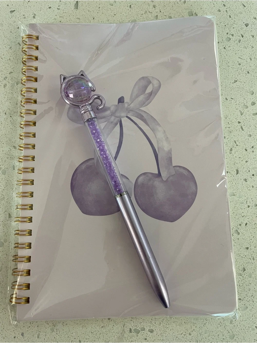 Lilac Cherry Spiral Notebook with Decorative Pen